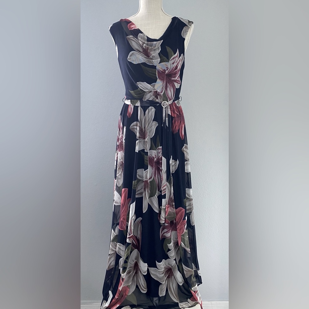Alexa B. Nites Navy Blue Floral Maxi Dress